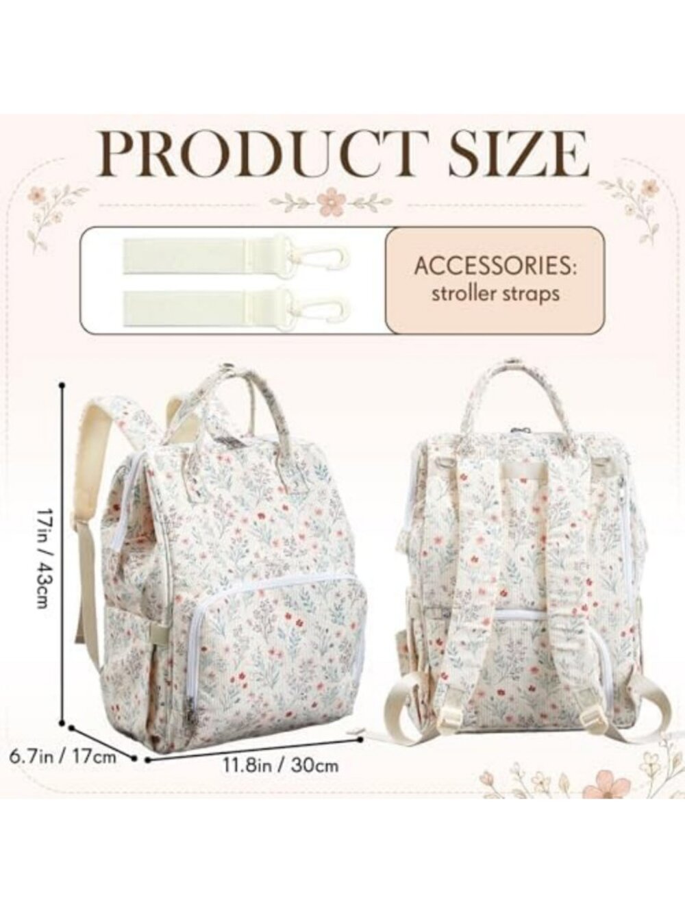 Stylish Floral Diaper Bag Backpack for Moms - Lightweight & Cute Design - Picture 2 of 6
